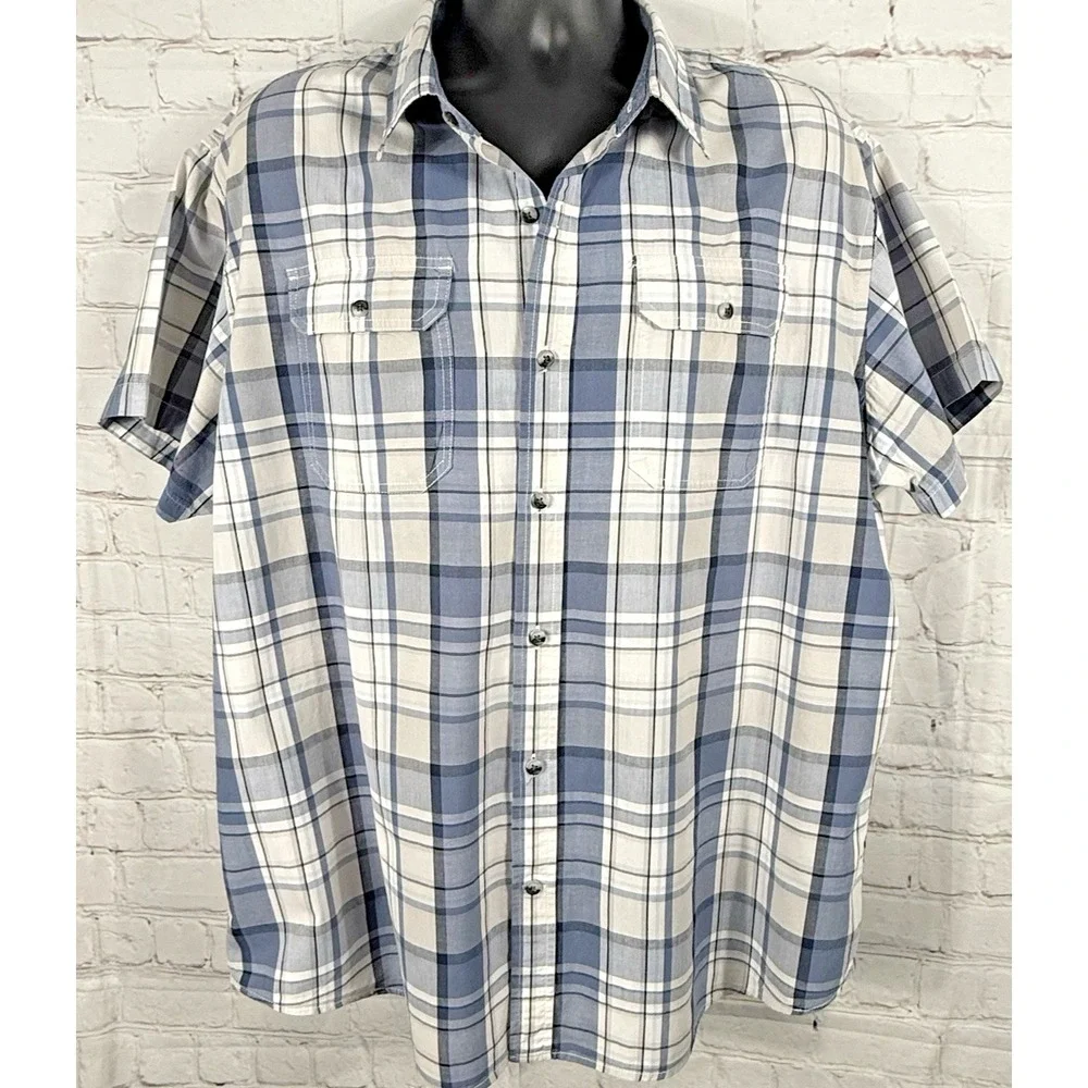 Old Navy Shirt Men's 2XL Blue Plaid Button Up Short Sleeve Regular Fit‎ Shirt